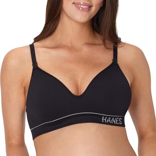 Hanes Women's Maternity Nursing Bra, Seamless Wireless Nursing Bralette for Women, Adjustable Straps