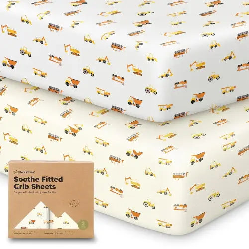 KeaBabies 2-Pack Organic Crib Sheets for Boys, Girls - 52x28 Fitted Crib Mattress Sheet Neutral, Breathable Jersey Cotton Cover for Baby Bed, Toddler Mattress, Soft & Cute Prints (Construction)