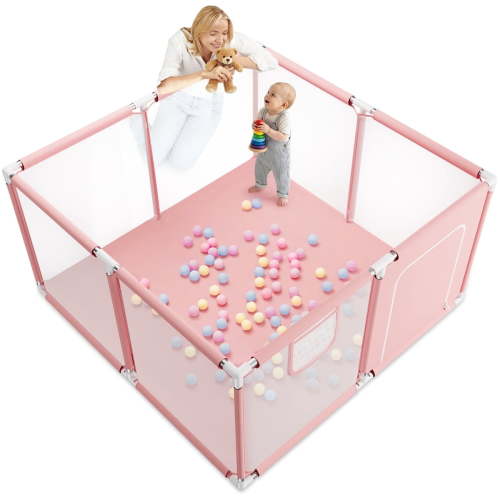 Baby Playpen 4-Panel, Kids Folding Playard, Portable Safety Yard for Infant Toddler, Pink, Outdoor Use