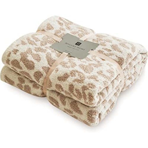 MH MYLUNE HOME Large Soft Micro Plush Leopard Blanket (71x78 inches, Khaki) Warm Reversible Cheetah Blanket Leopard Pattern Throw for Couch Bed Sofa