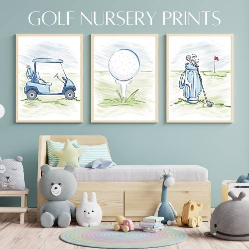 Golf Nursery Prints - 3 Print Set / Blue, Pink, Green Sets / Nursery Wall Decor