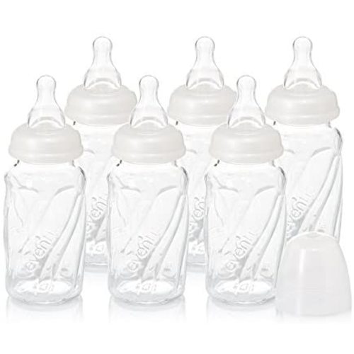 Evenflo Feeding Glass Premium Proflo Vented Plus Bottles for Baby, Infant and Newborn - Helps Reduce Colic - Clear, 4 Ounce (Pack of 6)