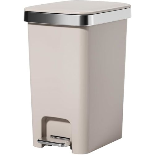 4 Gal Step Trash Can with Soft-Close Lid, Foot Pedal & Press Top