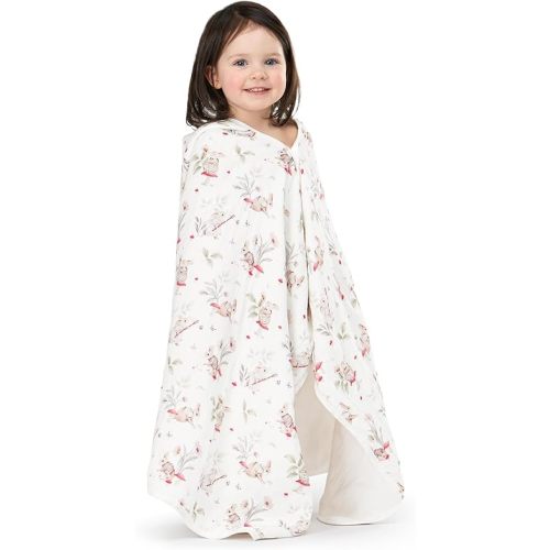 Toddler Hooded Bath Towel - Organic Cotton Muslin 6-Layer Soft Towel for Baby & Toddlers, 25x51, Bunny & Mushroom, Toddler Towels with Hood