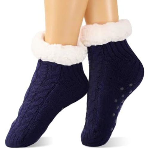 Fuzzy Slipper Socks for Women, Non Slip Grips, Warm Fleece Lined