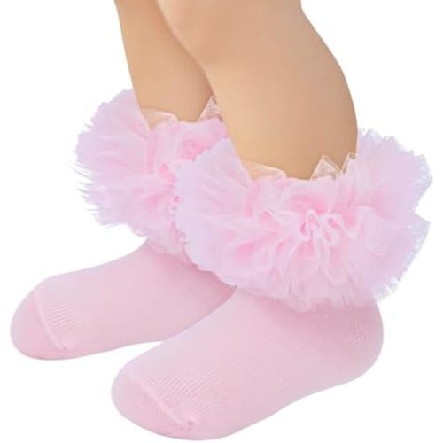 Zando Ruffle Socks for Toddler Baby Girls Double Frilly Lace Dress Socks Kids Ankle Tutu Socks
