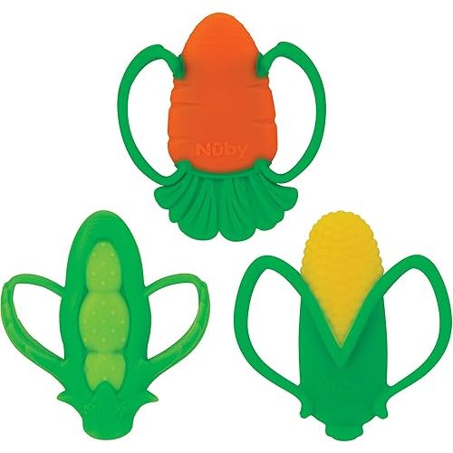 Nuby 2 Handle Silicone Fruit and Veggie Teether - 3+ Months, Assorted, 1pk