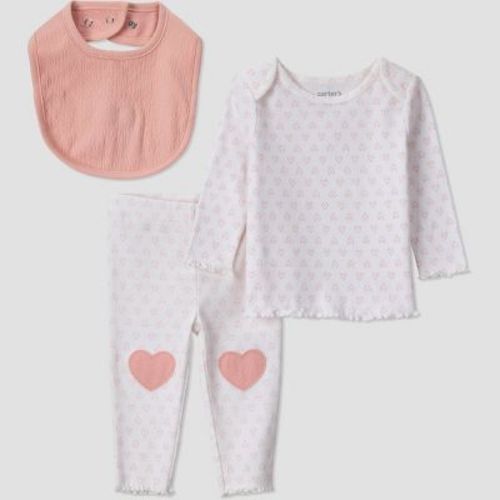 Carter's Just One You® Baby Girls' 3pc heart Top And Bottom Set With Bib - Pink Newborn