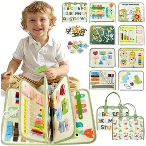 Aurasys Toddler Busy Board - Montessori Busy Book Travel Toys Sensory Board Educational Activity Book for Learning Fine Motor Skills, Gifts for Girls Boys Toddler