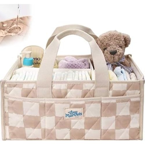 Tiny Marvels Baby Diaper Caddy Organizer, Water Repellency Baby Basket for Newborn Essentials and Diaper Station, Gift for Baby Shower and Registry Must-Have, Portable Storage for Travel