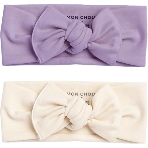 MON CHOU Baby Headbands - Set of 2 Organic Cotton Headbands for Baby Girls - Ultra Soft, 100% Pima Cotton Infant Hair Bows (Ivory & Crocus Petal)