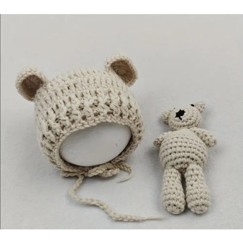 baby beanie caps bear dolls set newborn photography props - Temu