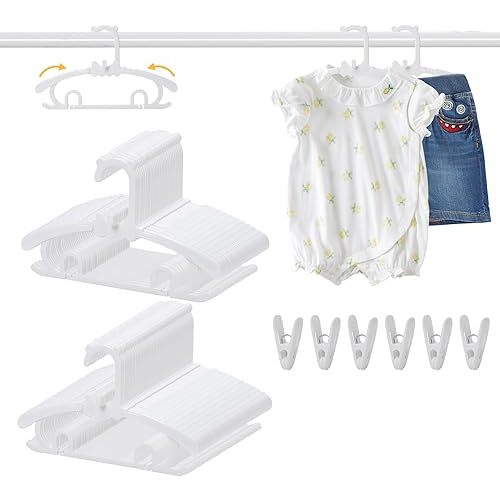 80 Pack Baby Clothes Hangers with 32 Clips, 11-15 inch Adjustable Kid Hanger, Multifunctional Children Hanger for Girl Boy Toddler Kids Child(White)