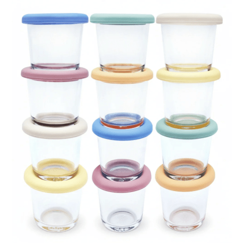 4oz Glass Baby Food Storage Jars | Food Grade Silicone Lids | Set of 12 | Neutral Colors