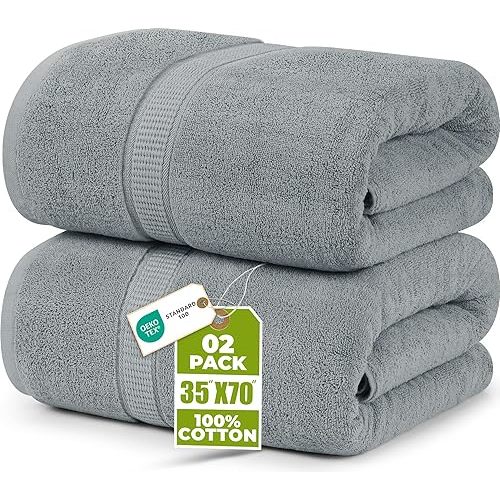 Utopia Towels Luxurious Jumbo Bath Sheet 2 Piece, 600 GSM, 35 by 70 Inches, 100% Ring Spun Cotton, Highly Absorbent and Quick Dry Extra Large Bath Towel, Super Soft Towel, Cool Grey