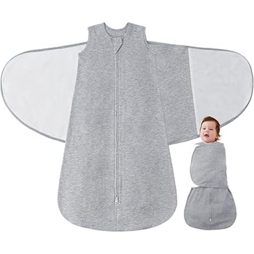 Baby Swaddle Sleep Sack 1.0 Tog 3-in-1 Cotton Baby Swaddle Blanket Wrap for Newborns 0-6 Months Grey