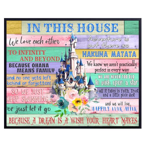 Magical Quotes Wall Art 11x14 - Castle Wall Decor Inspirational Movie Sayings - No Worries Family Rules Sign - Princess Room Decor for Girls Bedroom, Kids Art Magical Prints, Colorful Home Decoration