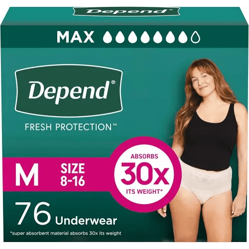 Depend Fresh Protection Adult Diapers, Incontinence & Postpartum Bladder Leak Underwear for Women, Disposable, Maximum, Medium, Blush, 76 Count (2 Packs of 38), Packaging May Vary