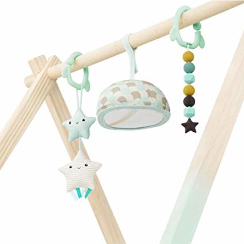 B. toys – Wooden Baby Play Gym – Activity Mat – Starry Sky – 3 Hanging Sensory Toys – Organic Cotton – Natural Wood – Babies, Infants