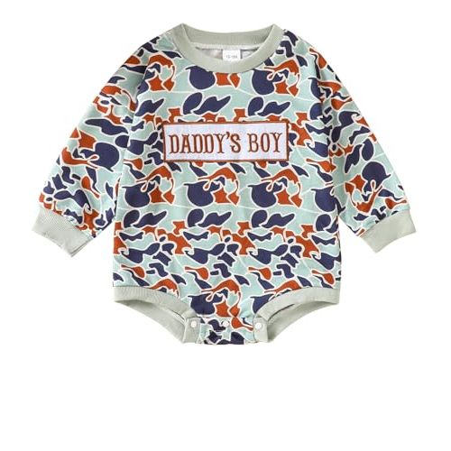 Newborn Baby Boy Girl Camouflage Embroidery Romper Infant Long Sleeve Bodysuit Coming Home Outfit