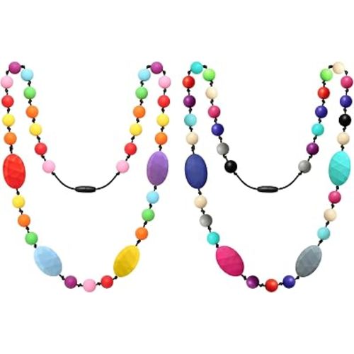 Chew Necklaces for Sensory Kids, 2 Pack Silicone Chewy Necklace