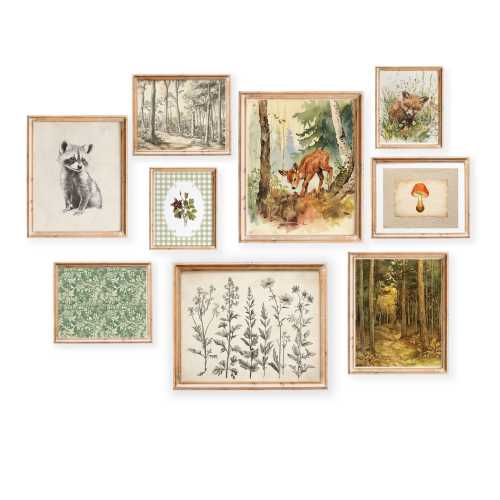 Vintage Woodland Nursery Wall Art Set: Forest Animal Gallery, Cottage Nature Baby Room Painting