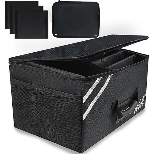 WOLT Car Trunk Organizer with Lid, Collapsible Multi Compartment SUV Organizer with Non-Slip Base Adjustable Straps