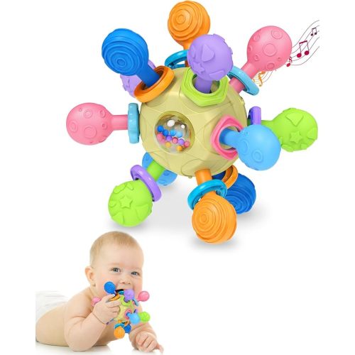 Baby Toys for 0-6 6-12 Months Ages 0-2, Tummy Time Montessori Toys for Babies 0 3 6 9 12 18 Months, Newborn Infant Sensory Toys, Baby Shower Gifts for Boys Girls -Yellow