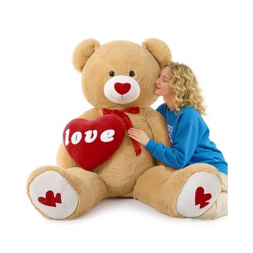MorisMos Love Heart Giant Teddy Bear 4.3ft, I Love You Large Bear for Girlfriend, Soft Valentine Stuffed Animals Plush Gift for Boyfriend, Brown, 51Inch