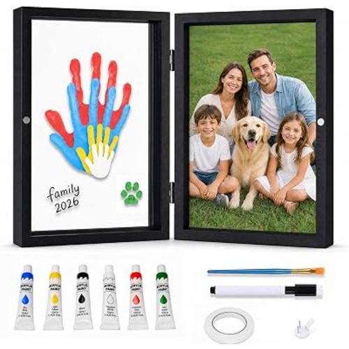 MICKYU Family Handprint Kit, Magnetic Closure Double Frame Keepsake, Black