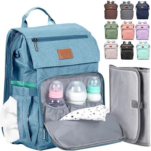 Baby Shower Gifts Diaper Bag Backpack - Large Capacity Baby Bag Backpack, Wide Opening & Easy Access Stylish Baby Diaper Bag - Waterproof, Durable, Travel-Friendly Organizer w/ Foldable Changing Pad