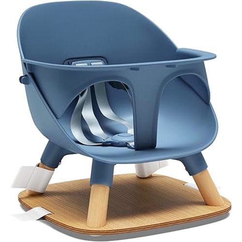 Lalo The Booster Seat for Babies & Toddlers, Children's Booster Seat, Easy to Clean Five-Point Safety Harness & Durable Non-Toxic Plastic Seat & Belly Bar - Blueberry