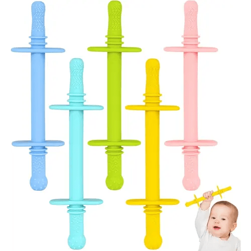 Fu Store Hollow Teether Tube Chew Straw Toy for Infant Toddlers Silicone Tubes Teething Toys for Babies 3-12 Months BPA Free/Freezable/Dishwasher and Refrigerator Safe (5 Pack)