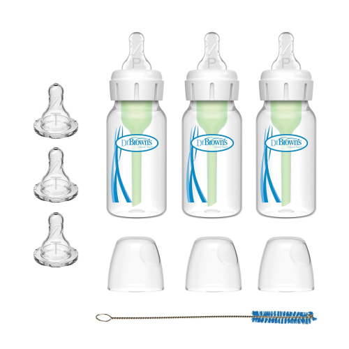 Dr. Brown's Anti-colic Options + Preemie Flow Bottle Set, 4 oz/120 ml Preemie and Level T Nipples, 0m +, 3-Pack