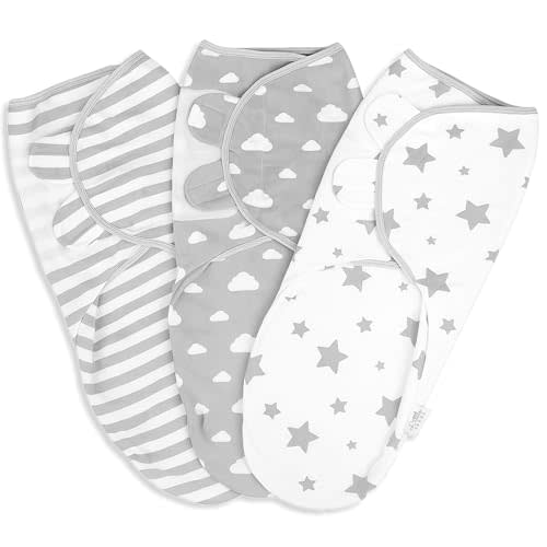 Little Seeds Adjustable Swaddle Blankets for Infants 0-3 Months – 3-Pack Organic Cotton Baby Swaddles for Newborn Boys & Girls – Soft, Snug & Hip-Healthy Swaddling Wraps