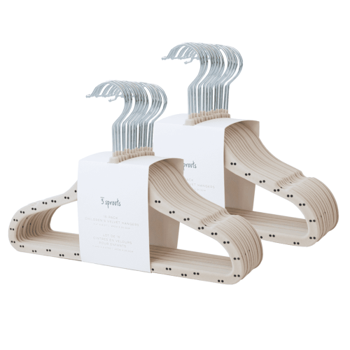 3 Sprouts Baby Velvet, Non-Slip Clothes Hangers - Pack of 30 - Double Dot & Beige