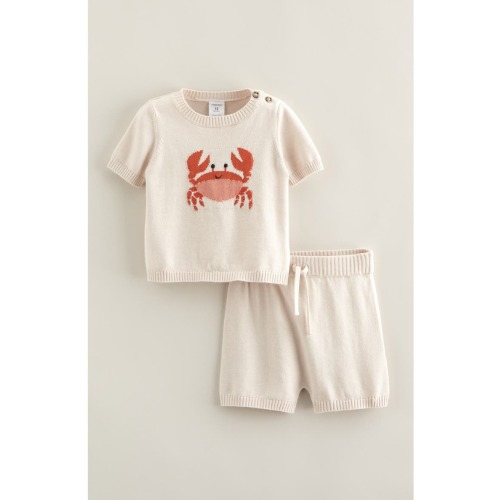 Motif Short Sleeve Cotton Blend Sweater & Shorts Set
