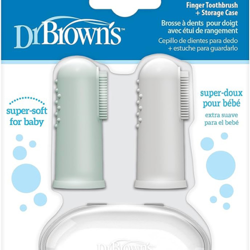 Dr. Brown's 100% Silicone Baby Finger Toothbrush and Toothpaste Set, 2-Pack Toothbrush & Infant-to-Toddler Training Toothbrush, Soft for Baby's First Teeth, Giraffe, 0-3 Years