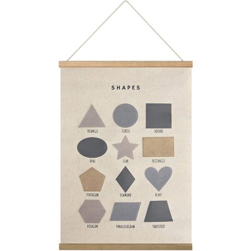 Bon et Beau 16 x 24 Inch Embroidered Number Poster Framed with Wood Hanger - Neutral Gray Wall Décor for Boys Nursery, Bedroom, Playroom, Toddler and Kids Room