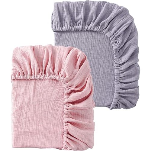 TADO MUSLIN Baby Crib Sheets 2 PCS, 100% Organic Cotton Fitted Crib Sheet for Standard Crib Mattress (52"x28"), Soft and Breathable for Girl and Boy