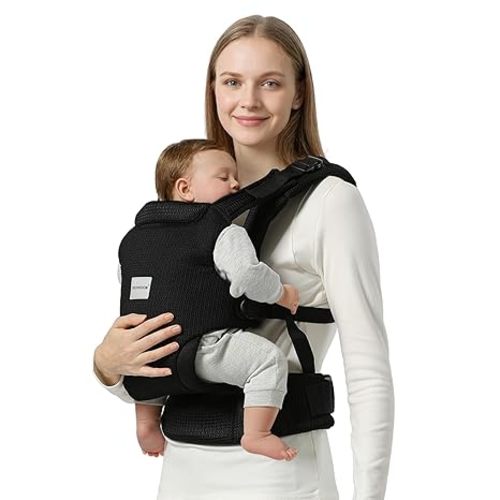 Baby Carrier Newborn to Toddler, Easy Adjustable Toddler Carrier for 7-30lbs, Baby Holder Wrap Carrier, Breathable Mesh Fabric Infant Kangaroo Hip Carriers with Lumbar Support, Black