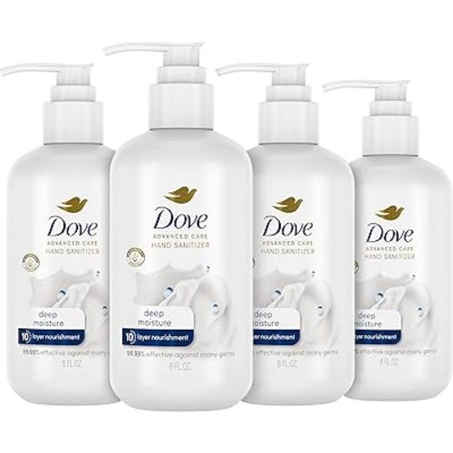 Dove Advanced Care Hand Sanitizer Deep Moisture Pack of 4 for Soft, Smooth Skin 99.99% Effective Against Many Germs, 8 oz