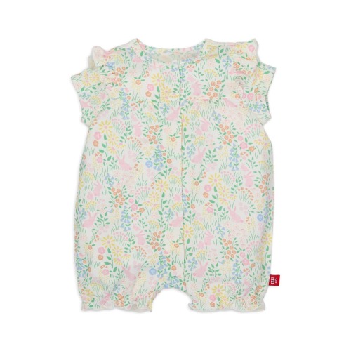 Hoppy Garden Print Modal Ruffle Shoulder Romper