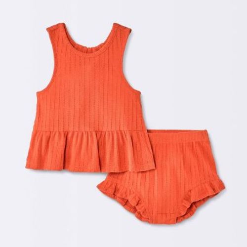 Baby Girls' 2pc Peplum Tank Top and Ruffle Shorts Set - Cloud Island™ Dark Red 3-6M