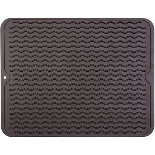 Silicone Dish Drying Mat for Multiple Usage,Easy clean,Eco-friendly,Heat-resistant Silicone Mat for Kitchen Counter or Sink,Refrigerator or drawer liner Coffee L 16 inches x 12 inches