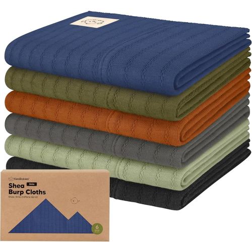 KeaBabies Organic Cotton Burp Cloths Baby Girl, Boy - 6-Pack Large Burping Clothes for Babies, Spit Up Rags, Super Soft & Absorbent Newborn Wash Towels, Gender Neutral, Non-Shrink (Stria, Basic)