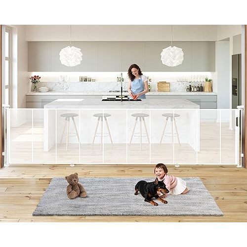 19.7ft Retractable Baby Gates Dog Gate - 236" Extra Wide Expandable Child Safety Gate,37" Tall Toddler Pet Mesh Gate with Reinforced Strips for Doorways,Stairs,Hallways,Outdoor & Indoor Large Openings