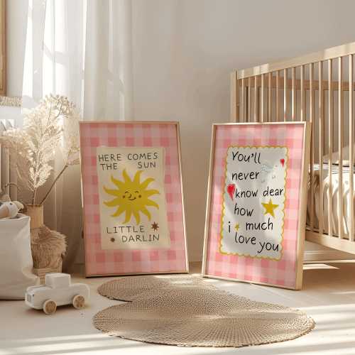 Here Comes The Sun Little Darlin Nursery Print, You’ll Never Know How Much I Love You, Modern Kids Room Decor, Pink Nursery Wall Art,Digital