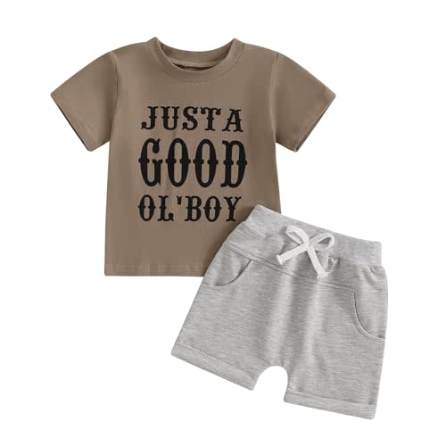 Hekkomird Baby Boy Cute Letter Short Sleeve T-shirt Top And Elastic Drawstring Shorts Toddler Summer Clothes