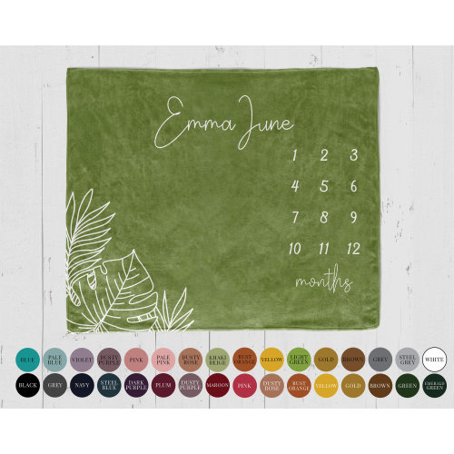 Personalized Tropical Leaves Milestone Blanket: Custom Baby Month Tracker Photo Prop with Name